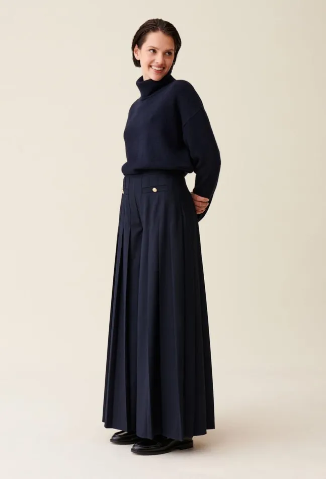 Claudie Pierlot Navy Blue Loosefit Creased Trousers Clothes Jeans And Trousers