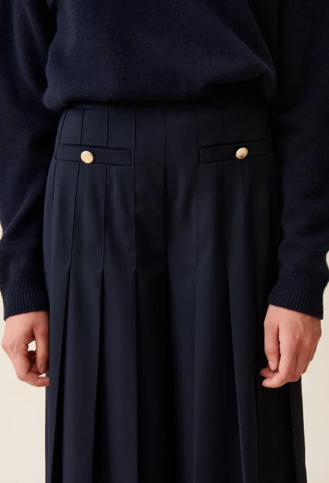 Claudie Pierlot Navy Blue Loosefit Creased Trousers Clothes Jeans And Trousers