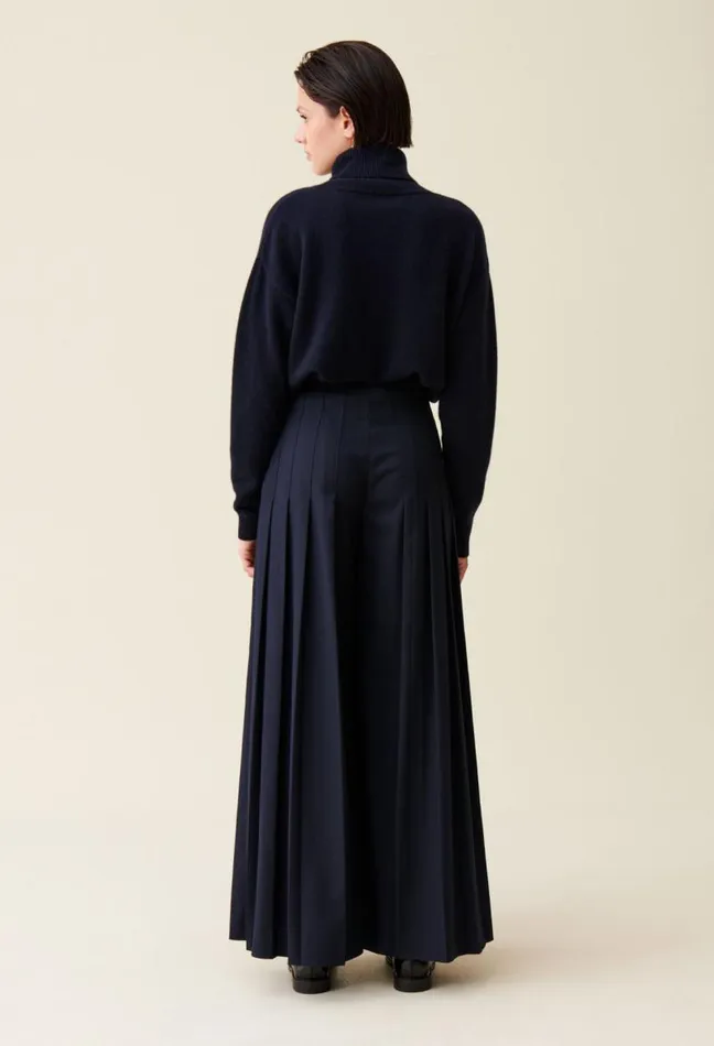 Claudie Pierlot Navy Blue Loosefit Creased Trousers Clothes Jeans And Trousers