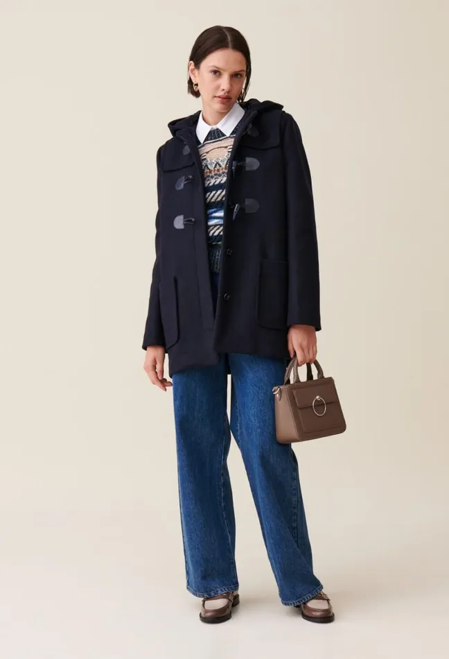 Claudie Pierlot Navy Hooded Short Coat Clothes Coats