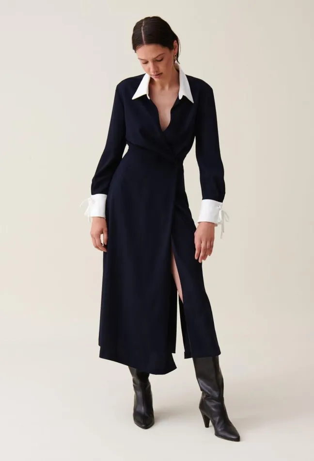 Claudie Pierlot Navy Wrap Fluid Maxi Dress Clothes Dresses