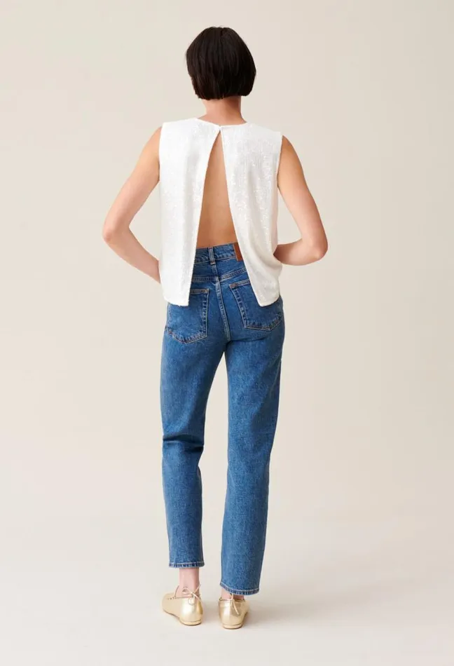 Claudie Pierlot Offwhite Sequinned Sleeveless Top Clothes Tops And Shirts