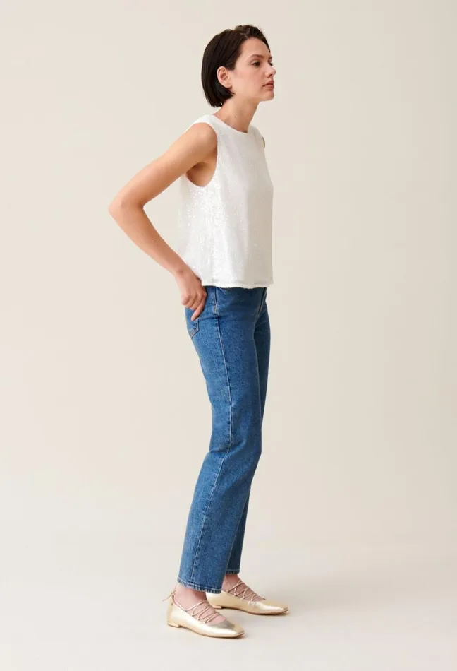 Claudie Pierlot Offwhite Sequinned Sleeveless Top Clothes Tops And Shirts