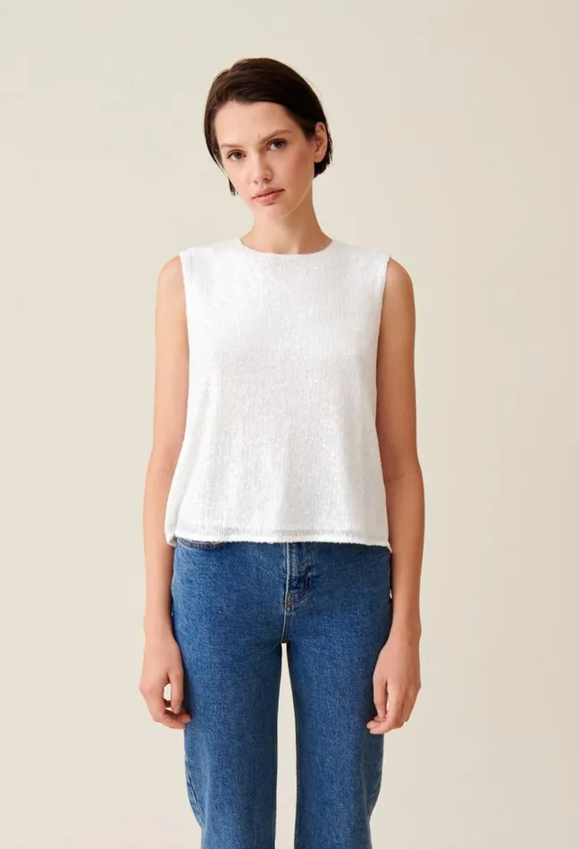 Claudie Pierlot Offwhite Sequinned Sleeveless Top Clothes Tops And Shirts