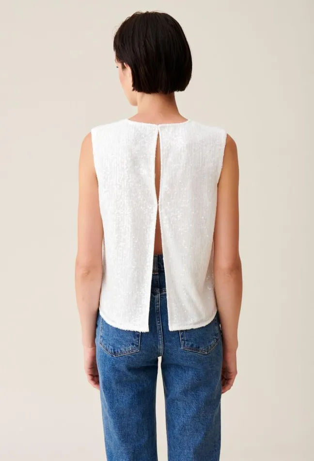 Claudie Pierlot Offwhite Sequinned Sleeveless Top Clothes Tops And Shirts