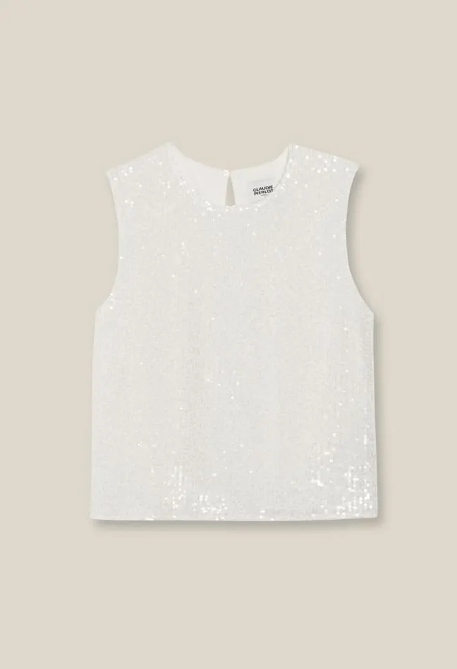 Claudie Pierlot Offwhite Sequinned Sleeveless Top Clothes Tops And Shirts