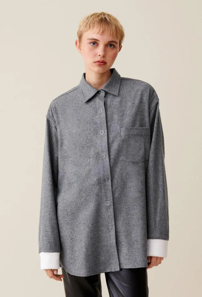 Claudie Pierlot Oversized Grey Shacket Clothes Tops And Shirts