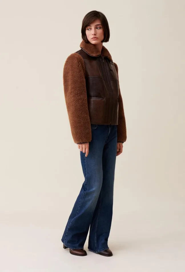 Claudie Pierlot Short Twotone Mixed Fabric Jacket Clothes Jackets