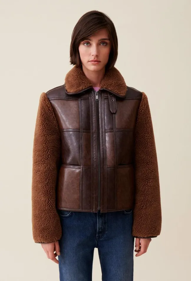 Claudie Pierlot Short Twotone Mixed Fabric Jacket Clothes Jackets