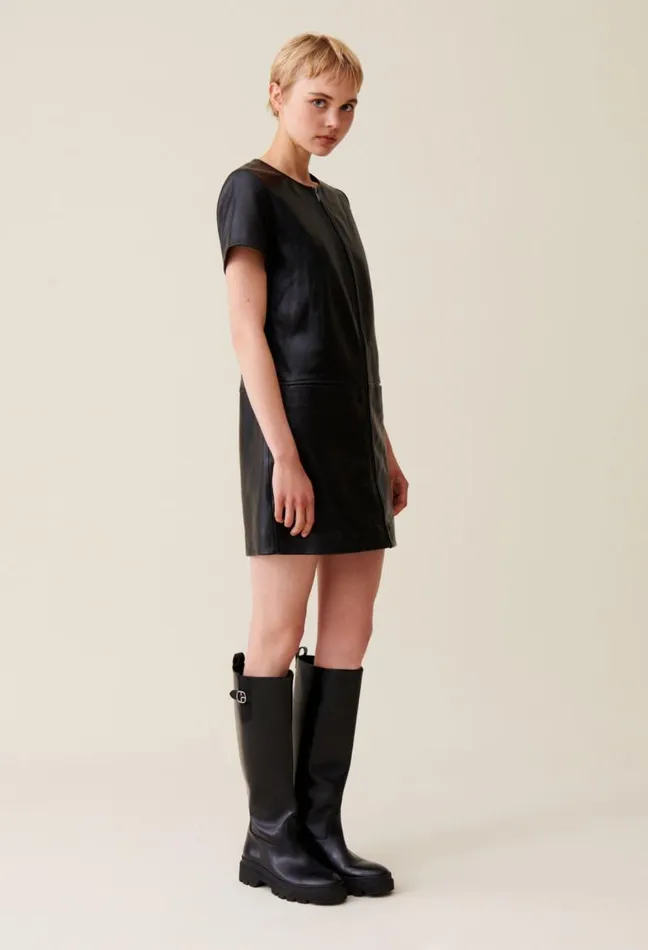 Claudie Pierlot Short Zipped Leather Dress Clothes Dresses
