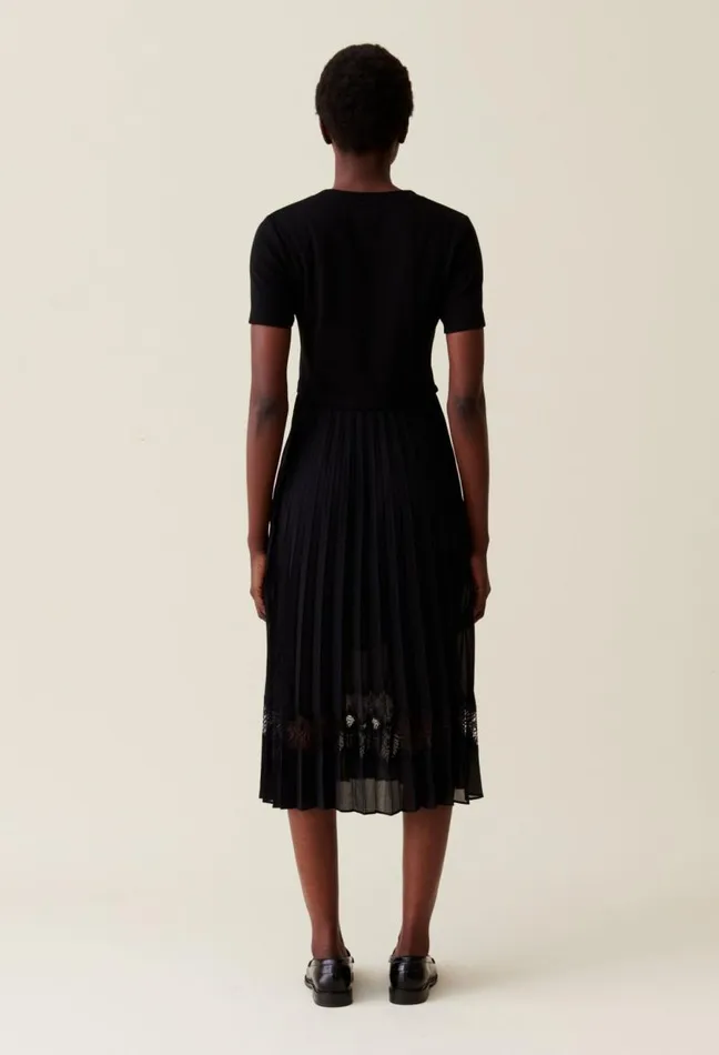 Claudie Pierlot Twist Black Bimaterial Midi Dress Clothes Dresses