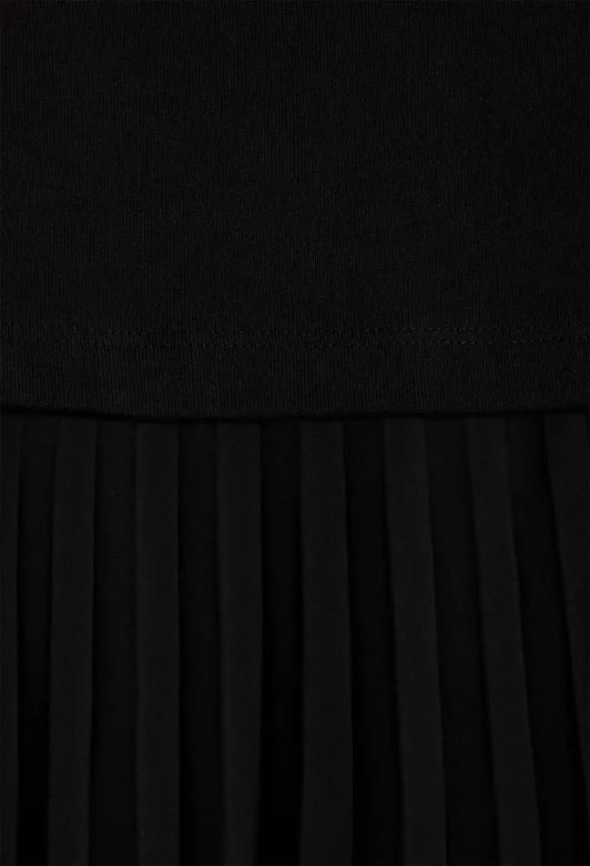Claudie Pierlot Twist Black Bimaterial Midi Dress Clothes Dresses