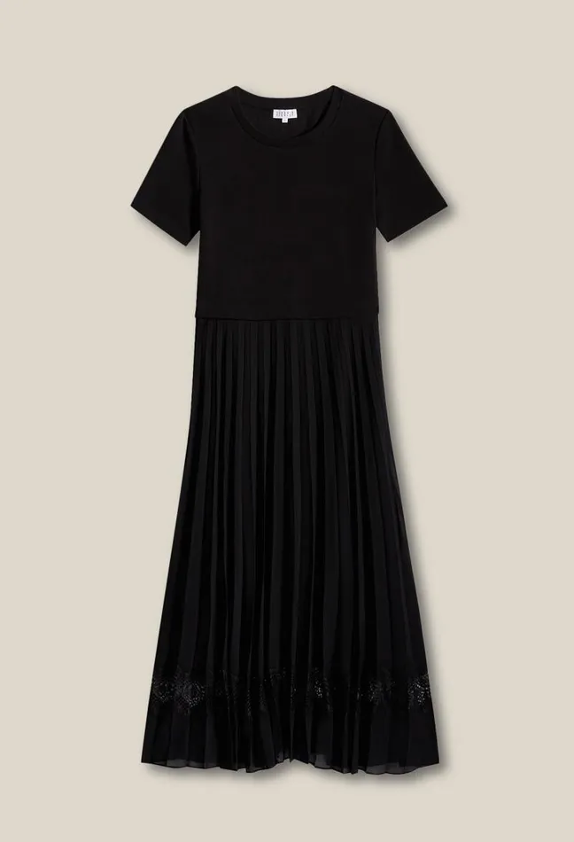Claudie Pierlot Twist Black Bimaterial Midi Dress Clothes Dresses