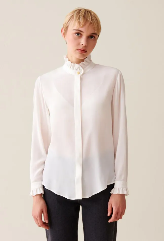 Claudie Pierlot White Shirt With Wavy Collar Clothes Tops And Shirts