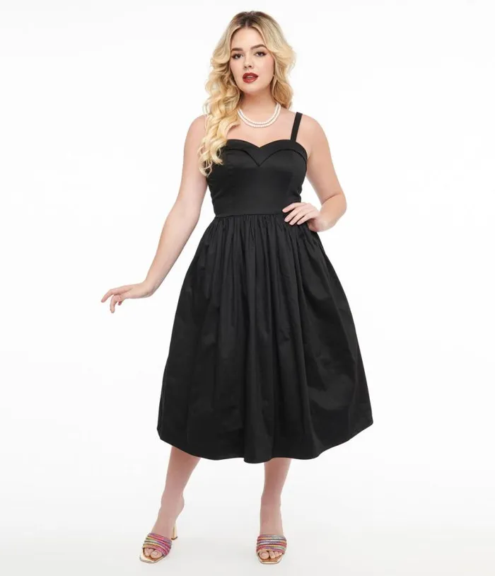 Collectif 1950s Black Kiana Swing Dress Dresses Unique Vintage Pocket Dresses