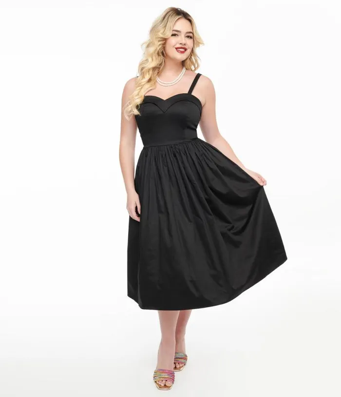 Collectif 1950s Black Kiana Swing Dress Dresses Unique Vintage Pocket Dresses
