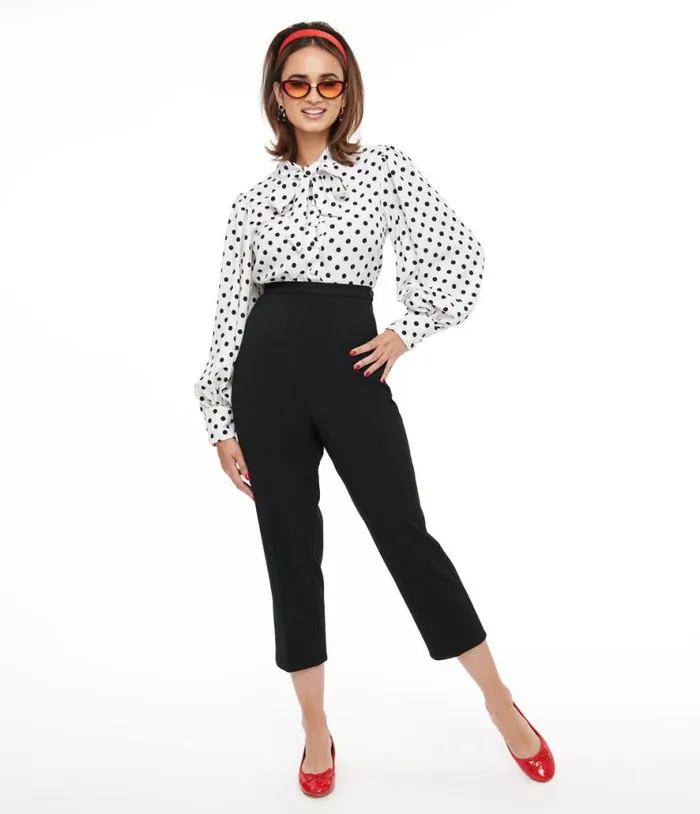 Collectif 1950s Black Nora Capri Pants Clothing Unique Vintage Pants