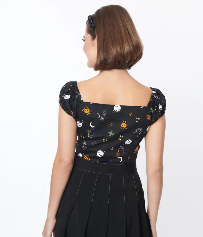 Collectif Black All Hallows Eve Dolores Top Halloween Unique Vintage Tops