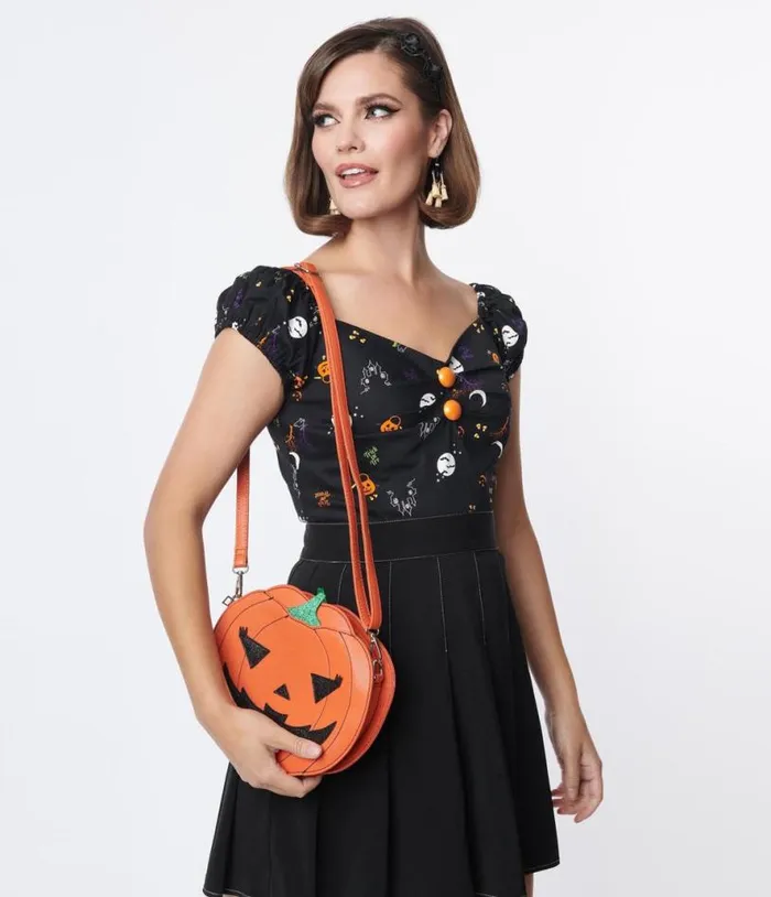 Collectif Black All Hallows Eve Dolores Top Halloween Unique Vintage Tops