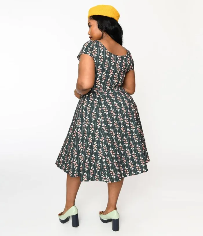 Collectif Green Wallflower Striped Swing Dress DressesPlus Unique Vintage Pocket Dresses