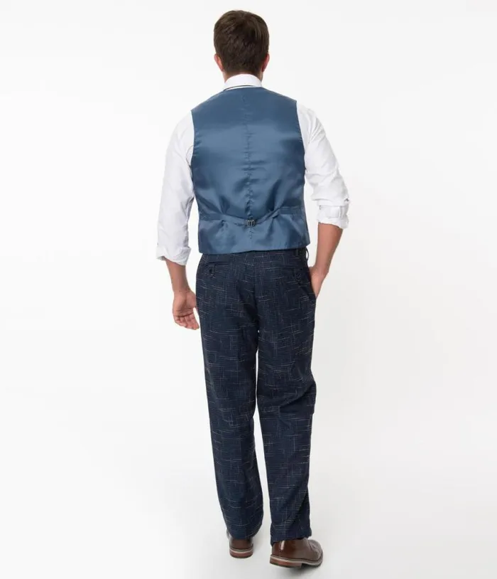 Collectif Navy Blue Crosshatch Bobbie Trousers Clothing Unique Vintage Pants