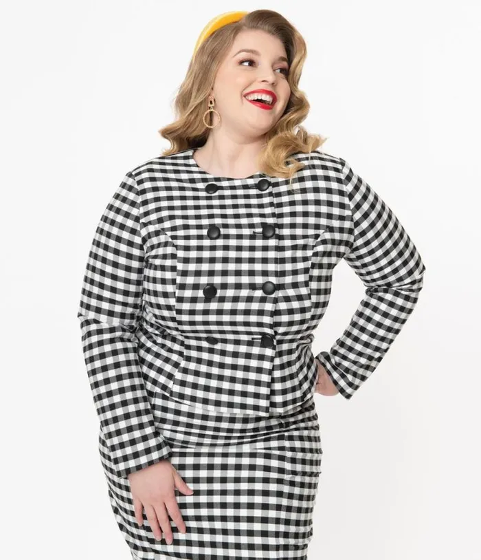 Collectif Plus Size Black and White Gingham Lorinna Jacket ClothingPlus Unique Vintage Jackets Collectif Plus Size Black and White Gingham Lorinna Jacket ClothingPlus Unique Vintage Jackets