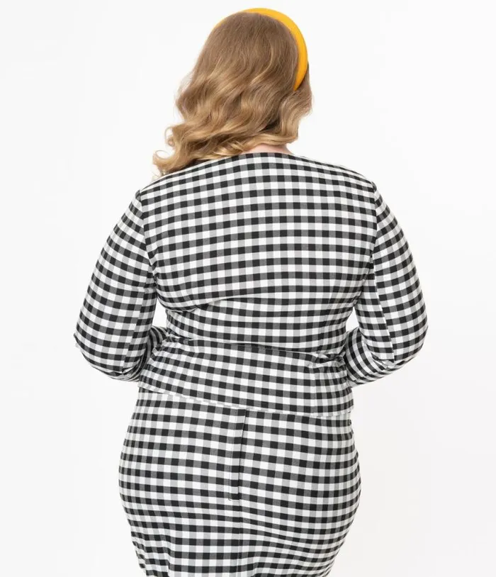 Collectif Plus Size Black and White Gingham Lorinna Jacket ClothingPlus Unique Vintage Jackets