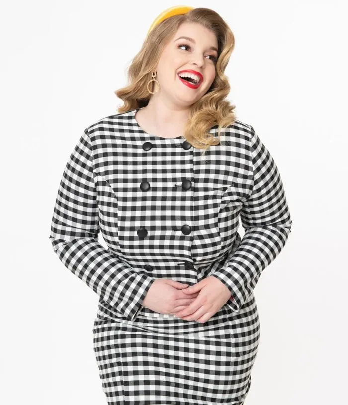 Collectif Plus Size Black and White Gingham Lorinna Jacket ClothingPlus Unique Vintage Jackets