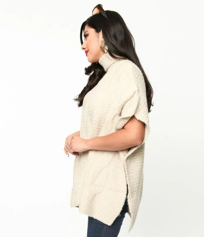 Cream Cable Knit Turtle Neck Sweater Clothing Unique Vintage Sweaters and Cardigans
