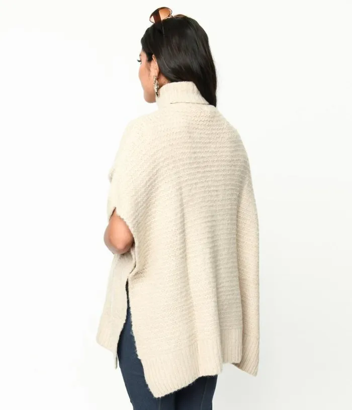 Cream Cable Knit Turtle Neck Sweater Clothing Unique Vintage Sweaters and Cardigans