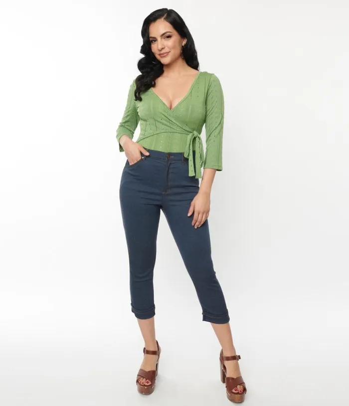 Denim Bengaline Capris Clothing Unique Vintage Pants