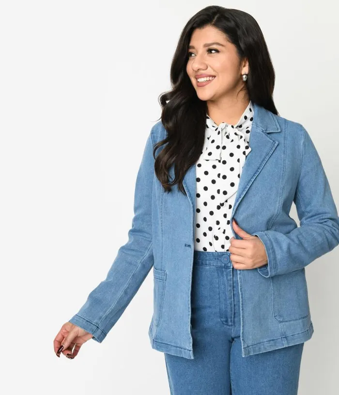 Denim Washed Blazer ClothingPlus Unique Vintage Jackets