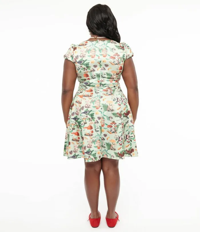 Dolly and Dotty 1950s Green Forest Print Claudia Swing Dress DressesPlus Unique Vintage Swing
