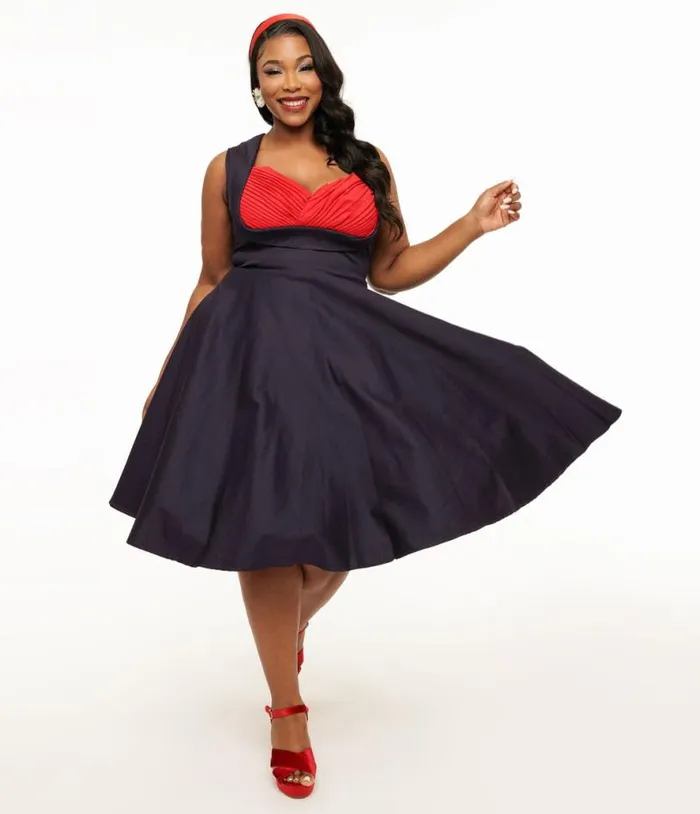 Dolly and Dotty 1950s Navy and Red Grace Swing Dress DressesPlus Unique Vintage Swing Dolly and Dotty 1950s Navy and Red Grace Swing Dress DressesPlus Unique Vintage Swing