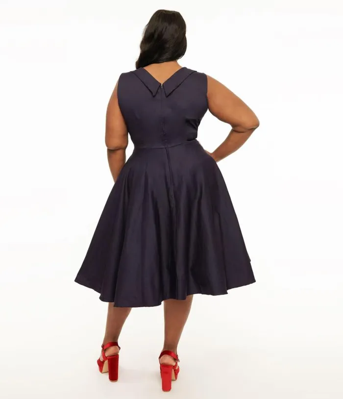 Dolly and Dotty 1950s Navy and Red Grace Swing Dress DressesPlus Unique Vintage Swing