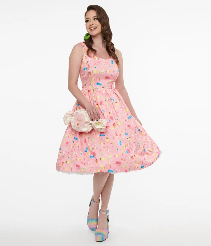 Dolly and Dotty 1950s Pink Ice Pop Amanda Swing Dress Dresses Unique Vintage Pocket Dresses