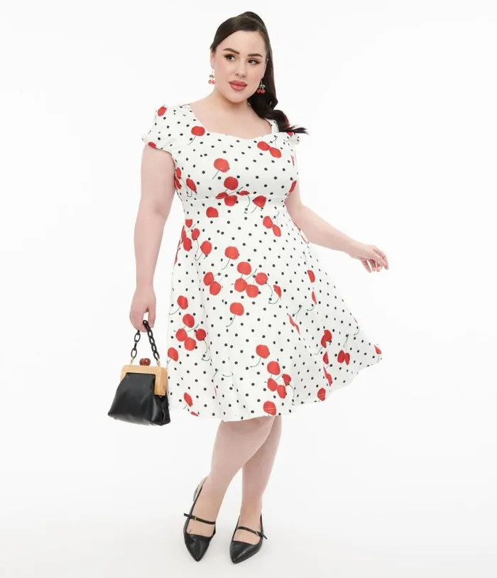 Dolly and Dotty 1950s White Polka Dot Cherry Swing Dress Dresses Unique Vintage Pocket Dresses Dolly and Dotty 1950s White Polka Dot Cherry Swing Dress Dresses Unique Vintage Pocket Dresses