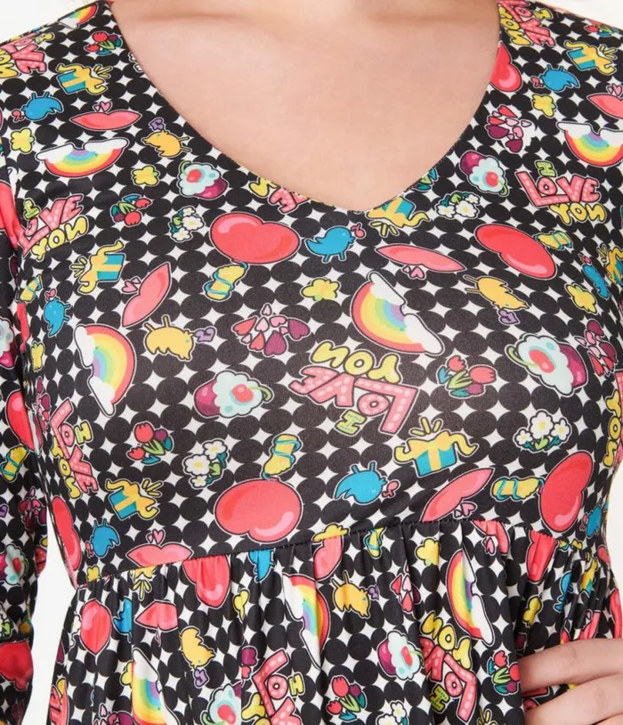 Dolly and Dotty Black and Rainbow Retro Print Flare Dress DressesPlus Unique Vintage Pocket Dresses