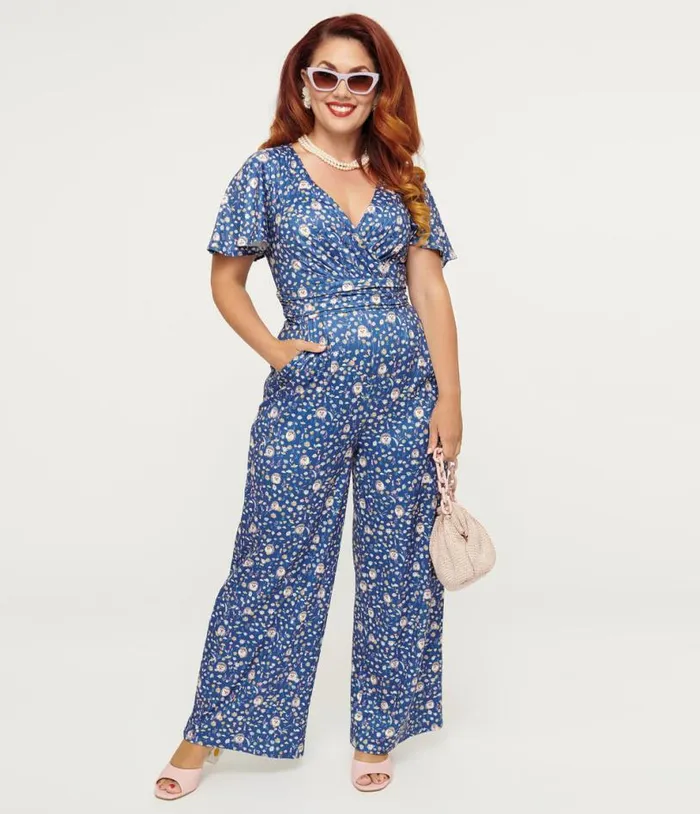 Dolly and Dotty Blue Floral and Hedgehog Print Charlotte Jumpsuit Dresses Unique Vintage Pocket Dresses Dolly and Dotty Blue Floral and Hedgehog Print Charlotte Jumpsuit Dresses Unique Vintage Pocket Dresses