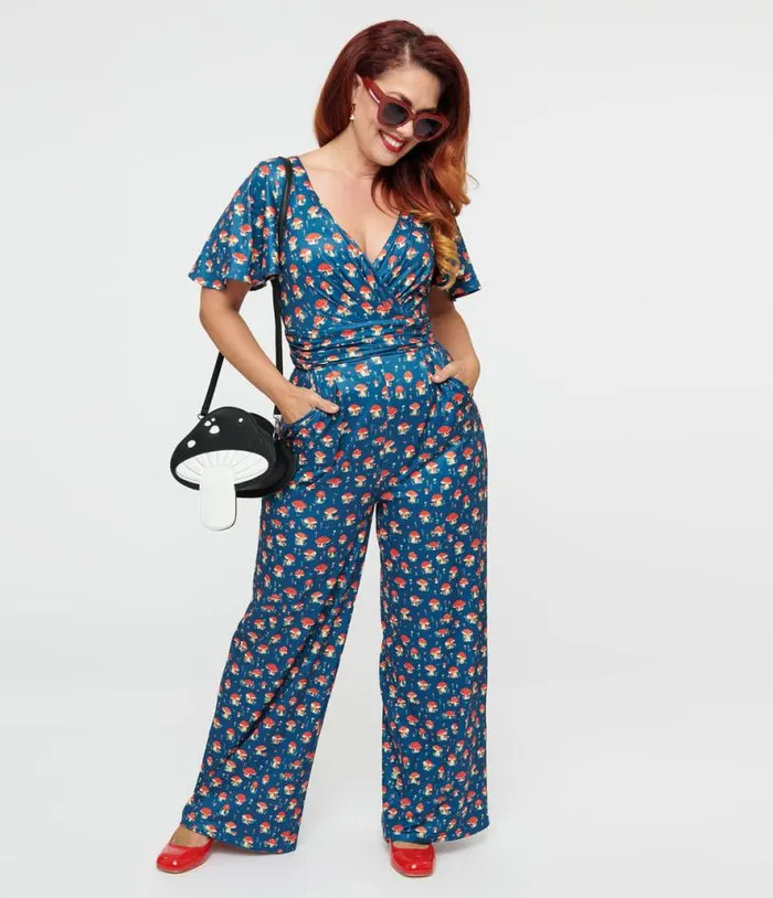Dolly and Dotty Blue Mushroom Print Charlotte Jumpsuit Dresses Unique Vintage Pocket Dresses Dolly and Dotty Blue Mushroom Print Charlotte Jumpsuit Dresses Unique Vintage Pocket Dresses