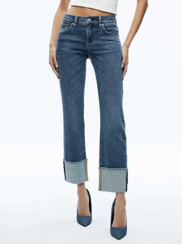 Dresses Women Alice Olivia ABILENE LOW RISE CUFFED JEAN Lola Blue
