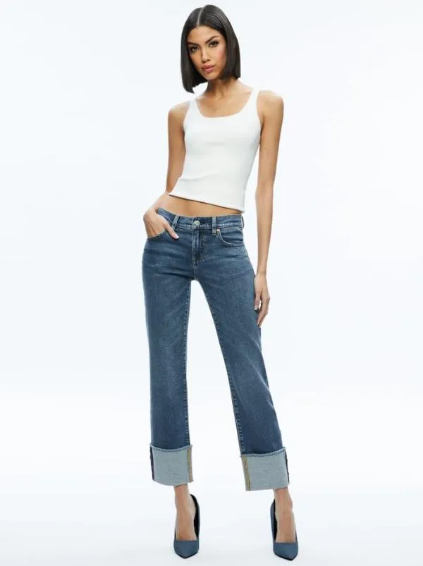 Dresses Women Alice Olivia ABILENE LOW RISE CUFFED JEAN Lola Blue