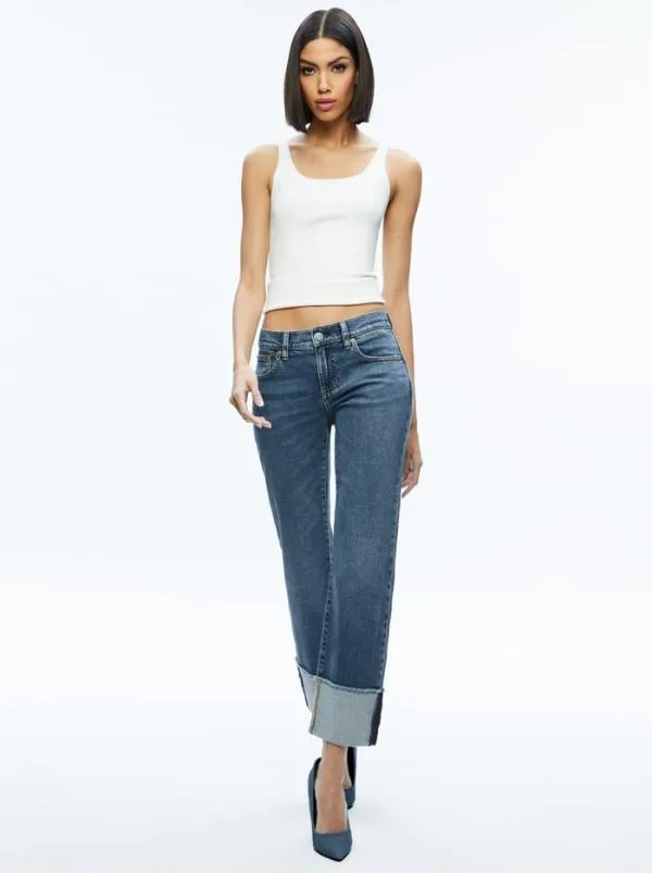 Dresses Women Alice Olivia ABILENE LOW RISE CUFFED JEAN Lola Blue