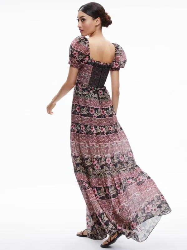 Dresses Women Alice Olivia ANDREA PUFF SLEEVE MAXI DRESS Canopy Tile Black