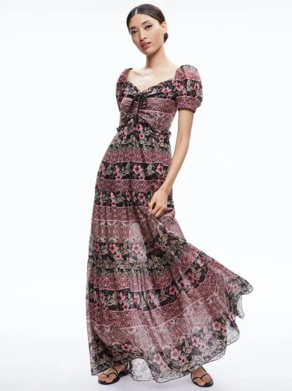 Dresses Women Alice Olivia ANDREA PUFF SLEEVE MAXI DRESS Canopy Tile Black