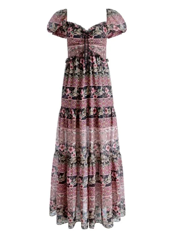 Dresses Women Alice Olivia ANDREA PUFF SLEEVE MAXI DRESS Canopy Tile Black