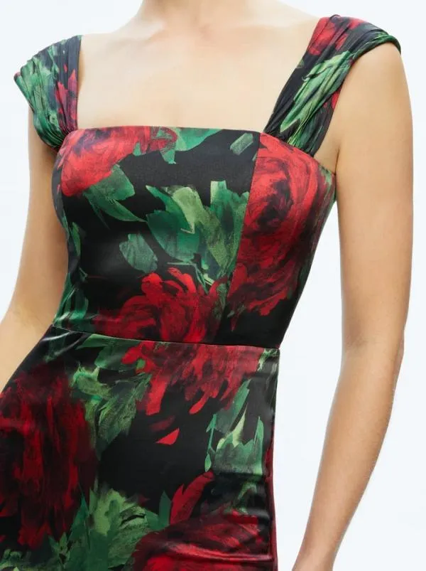 Dresses Women Alice Olivia ARZA OFF SHOULDER MAXI DRESS Cloud Floral Bordeaux Lg