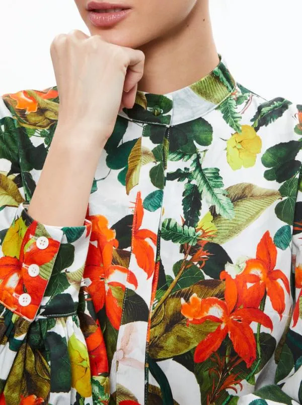 Dresses Women Alice Olivia CAILIN BUTTON FRONT BLOUSON SLEEVE MINI DRESS Tropical Sunrise Off White