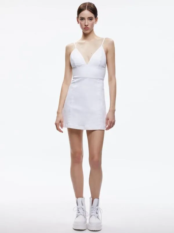 Dresses Women Alice Olivia CARLI SPAGHETTI STRAP DENIM MINI DRESS White