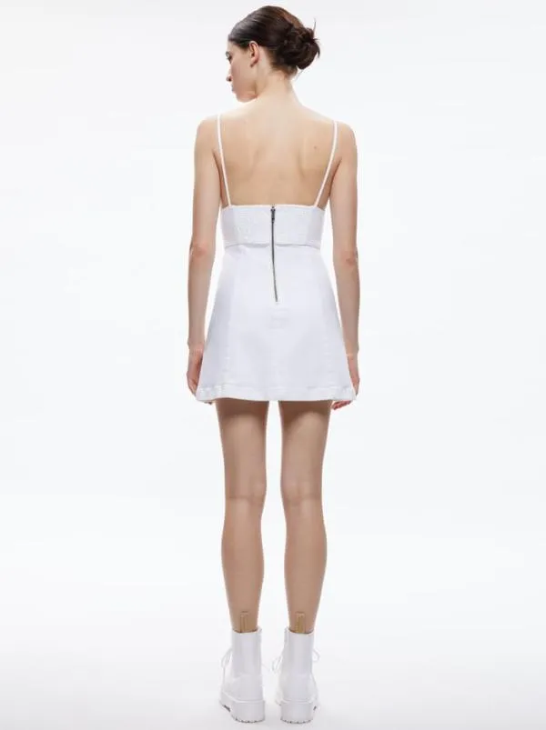 Dresses Women Alice Olivia CARLI SPAGHETTI STRAP DENIM MINI DRESS White